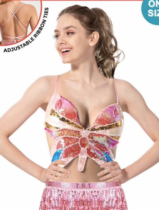 Sequin Butterfly Top (Pink tones)